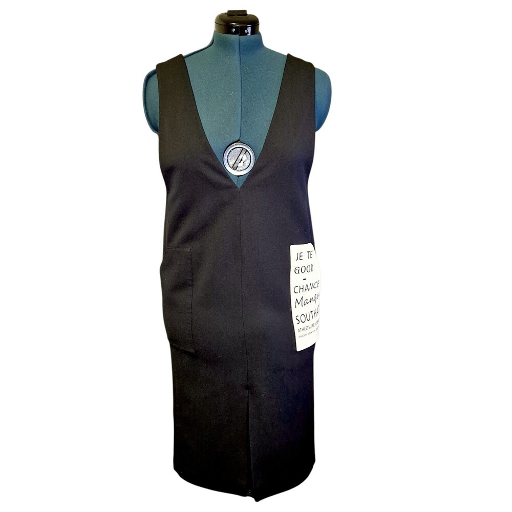 Mind Bridge women Korean Deep V Vest Dress Black Medium Urban Academia